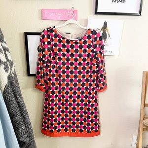 Eliza J Retro Print Shift Dress 3/4 Sleeves mini Dress